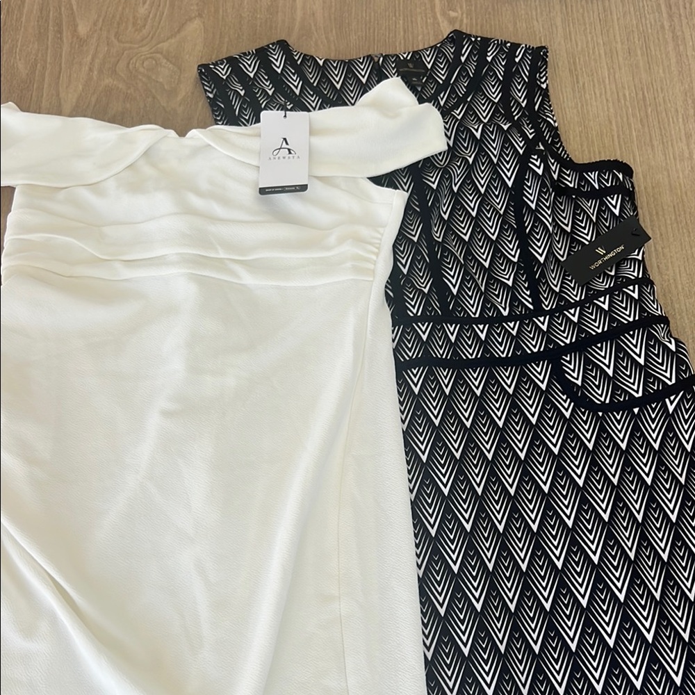 Elegant White and Black Patterned Dresses NWT Size XL